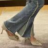2022 new square buckle design pointed tip thin heel French small fragrant celebrity nude cut men's high heel single shoes niche