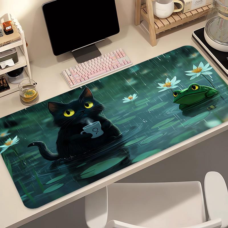 Kawaii Black Cat Silicone Soft Gaming Mouse Pad Large Keyboard Pad Topographic Mouse Pad For Keyboard With AntiSlip Tablemat