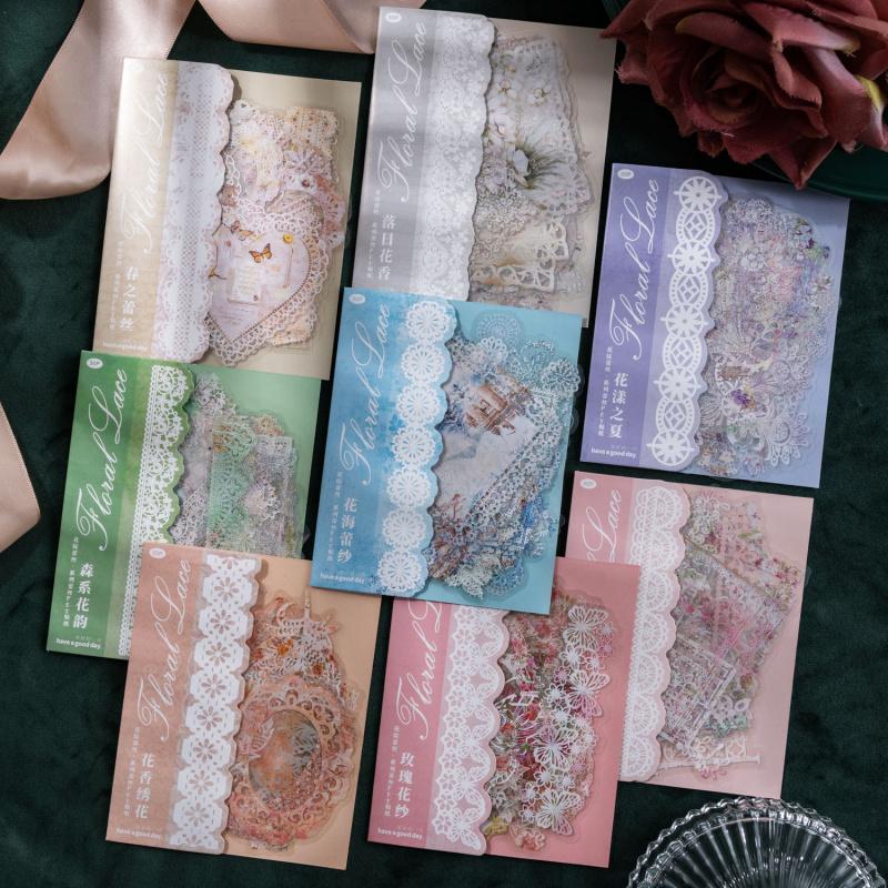 30Pcs Hollow Out Lace Stickers Journal Scrapbook Decor Transparent Edge Decals Kawaii DIY Supplies