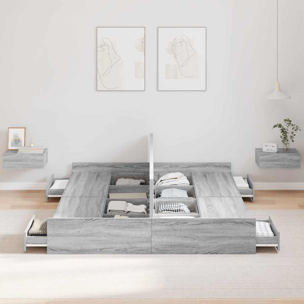 Storage Bed Frame Grey Sonoma 135 x 190 cm