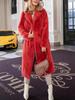 2024 Autumn/Winter Women's Fashion Lapel Tie-Up Plush Long Coat