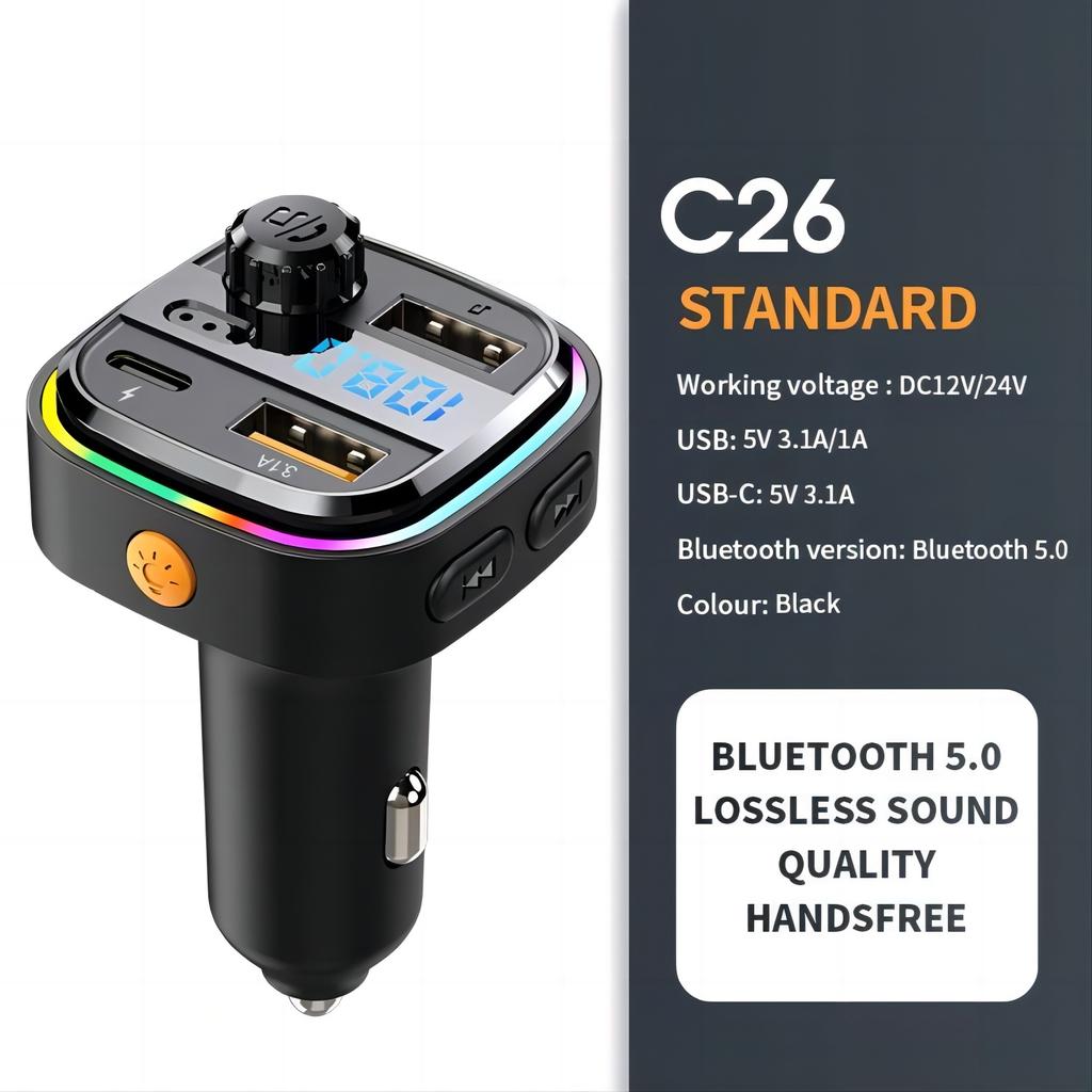Bluetooth 5.0 FM-sender Håndfri bilradiomodulator MP3-spiller med 22,5W USB superhurtigladeadapter for bil