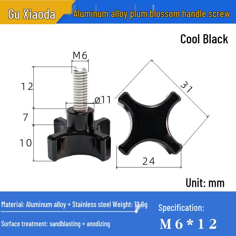 Aluminum Alloy Star Handle Tripod Adjustment Screw, M6M81/4 Stainless Steel