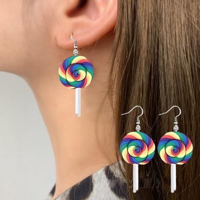 1 Paar Damen Hängeohrringe Regenbogen Lutscher Design Weihnachts-Ohrringe Bunter Festtagsschmuck Weihnachten