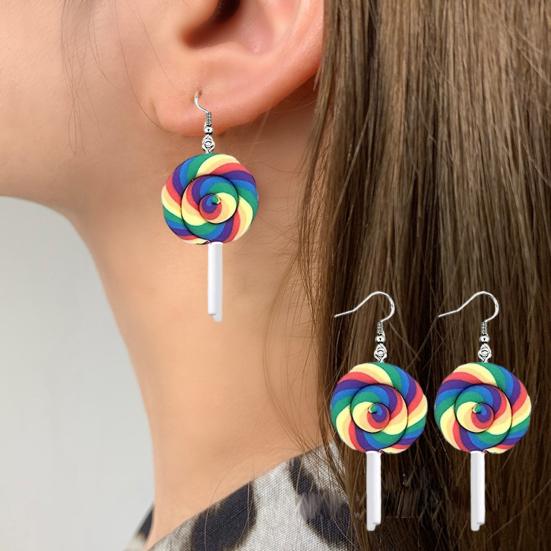 1 para kolczyków wiszących damskich z tęczowym lizakiem Kolczyki świąteczne Kolorowa biżuteria świąteczna Boże Narodzenie