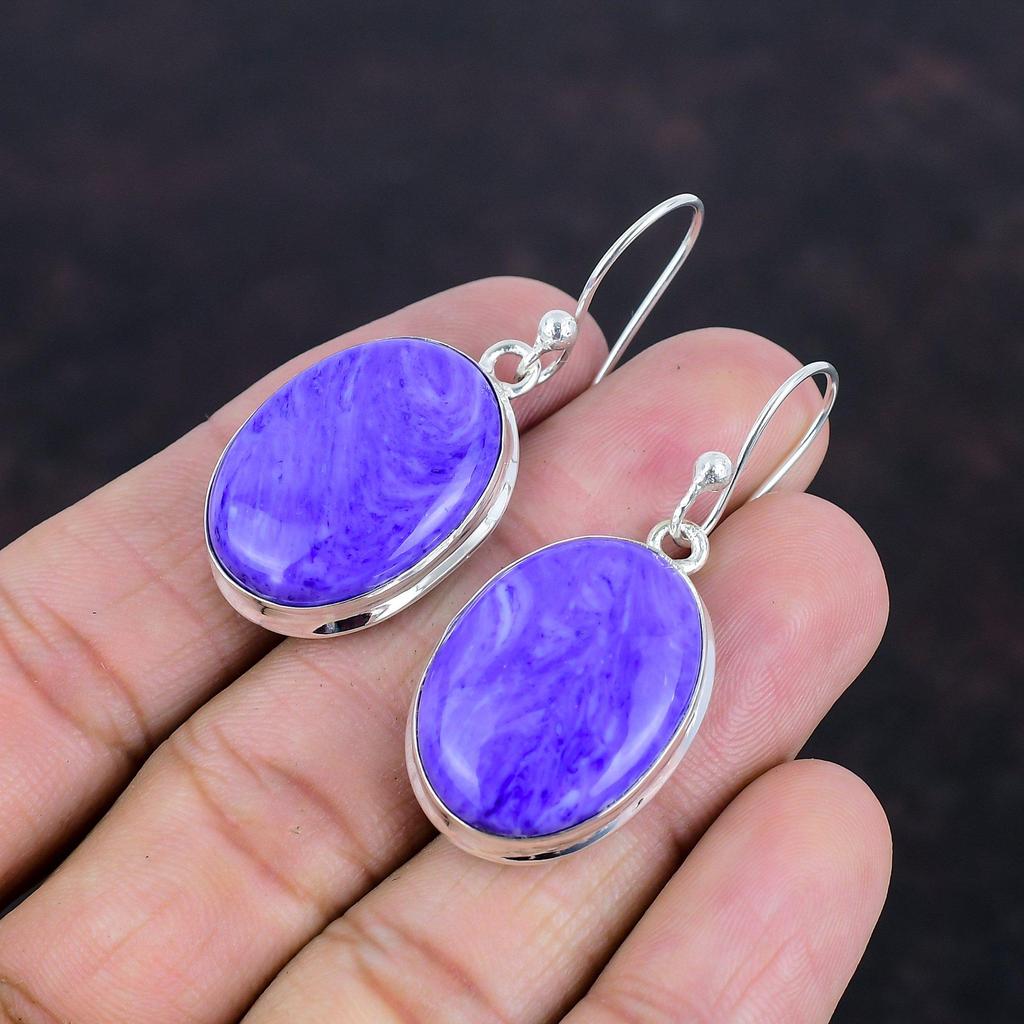 Charoite Earring Genuine Gemstone Earrings Handmade Jewelry 925 Sterling Silver Earring Charoite Jewelry Latest Design Earring Gifts For Her
