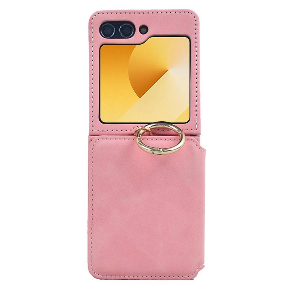 For Samsung Galaxy Z Flip5 5G Case Card Holder Leather+PC Phone Cover with Finger Ring