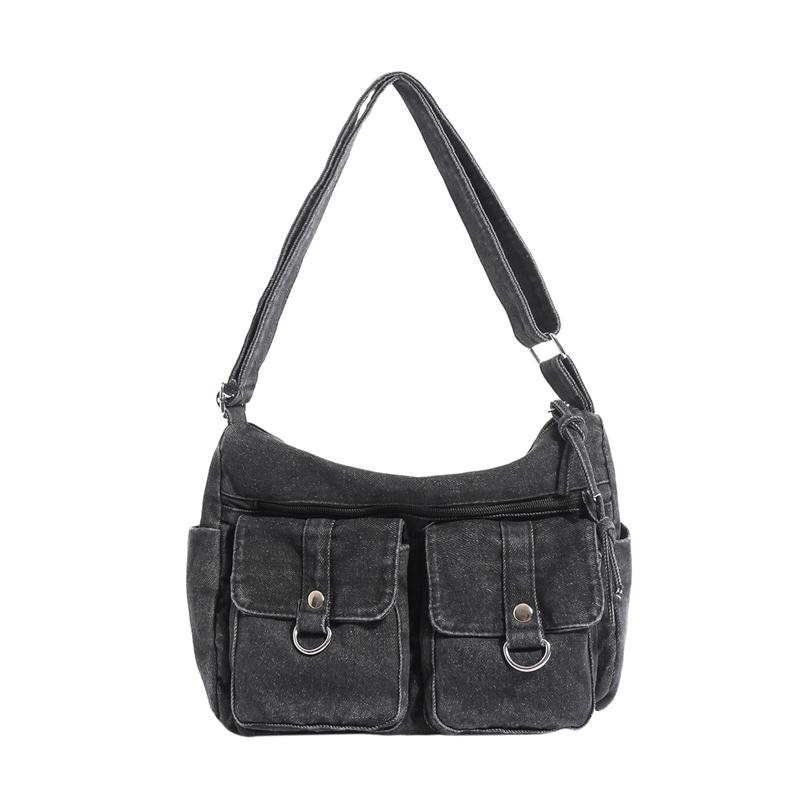 Denim Crossbody Bag Multi Pocket Shoulder Handbag with Adjustable Strap