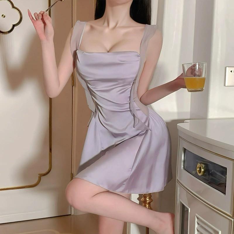 2026 Lace Strap French Nightdress Slim Pure Style Sexy Nightwear Ice Silk Homewear