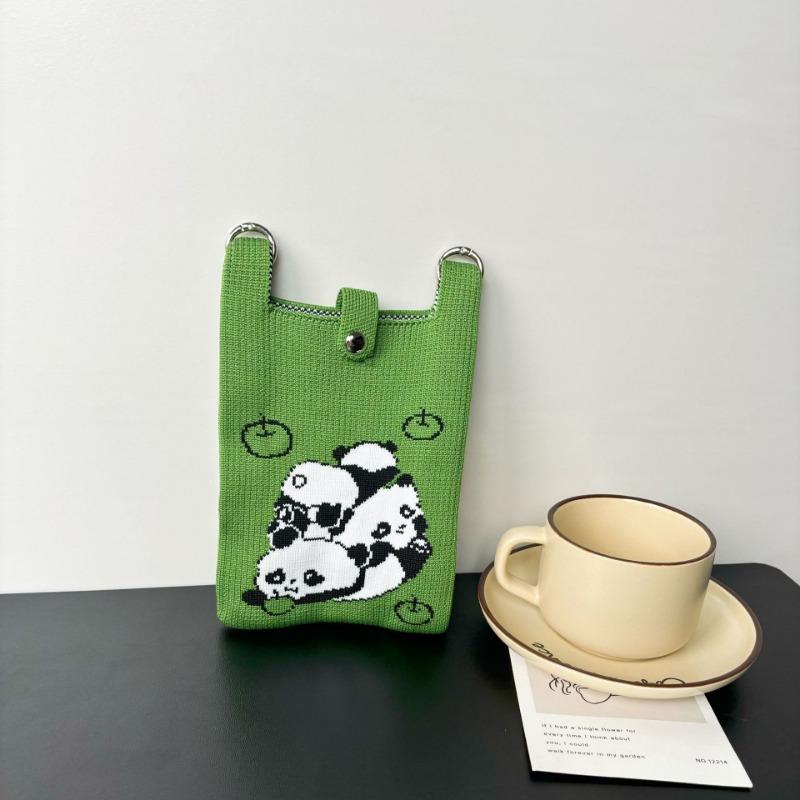 Panda Mobile Phone Bag Cute Knitted Bag High Sense Personality Versatile Dopamine Shoulder Messenger Bag Dopamine Wind