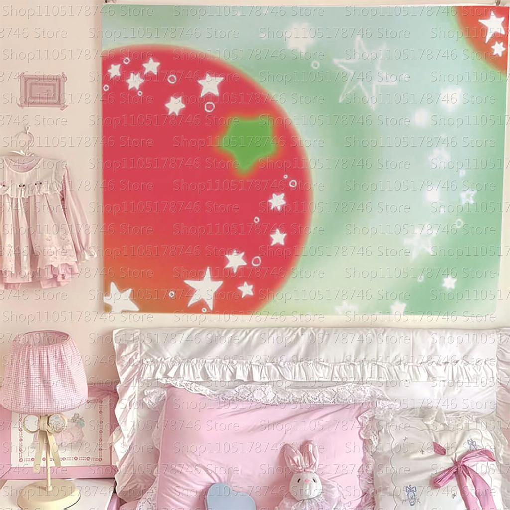 1pc Cartoon cute heart tapestry student dormitory background wall wallpaper rental house decoration fabric room background cloth