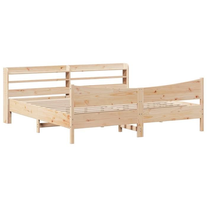 VidaXL Bed Frame with Headboard 180x200 Cm Solid Pine Wood, Slatted Base, Double Bed Frame, Wooden Bed Frame 3307035