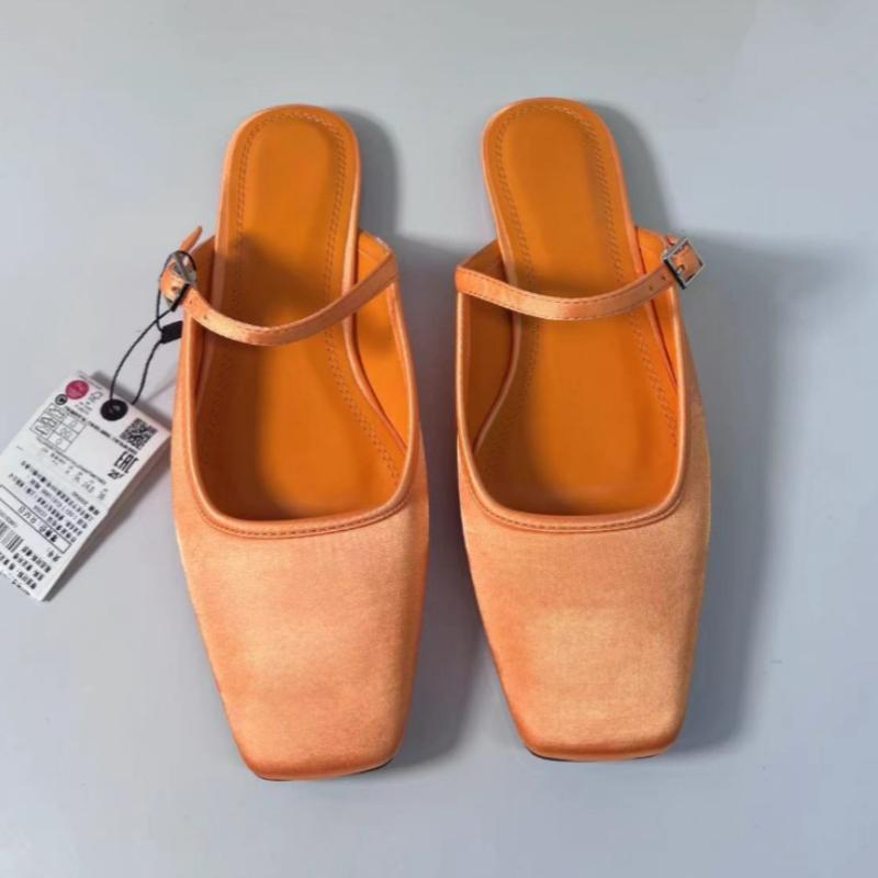 Módní letní ploché sandály Dámské 2025 Nové Čtvercová špička Pásek s přezkou Prodyšné Saténové Volnočasové Slingbacky Chic Mules Boty pro dámy