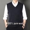 Men's Wool V-Neck Sleeveless Vest - Fashionable Solid Color Knit Sweater