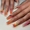 24Pcs White French Tip False Nails Long Ballerina Coffin Shape With Butterfly And Pearl Decor Full Cover Press On Nail Tips