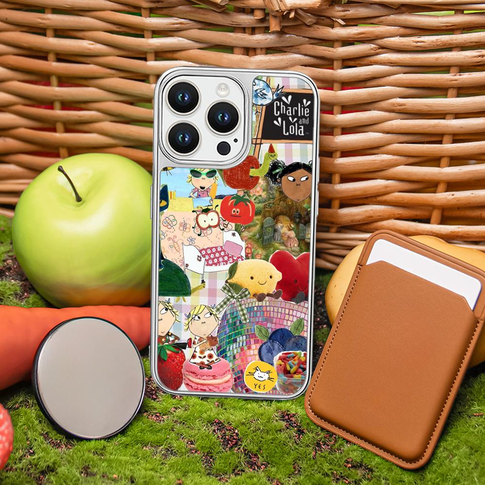 Чехол для телефона Charlie and Lola с классическим мультяшным рисунком для iPhone 16 15 14 13 12 11 Pro Max, защитный чехол из овчины с серебристым краем iPhone 12