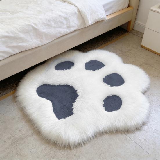 Plush Cat Paw Rug Fluffy Cute Kitten Paw Shape Floor Mat Cozy Furry Anti-Slip Bedroom Rug for Living Room Nursery Playroom Decor