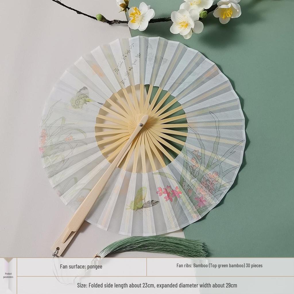 Portable Handheld Folding Round Fan: Ancient Style Dance Fan for Hanfu & Cheongsam Catwalk - Perfect for a Cool Summer