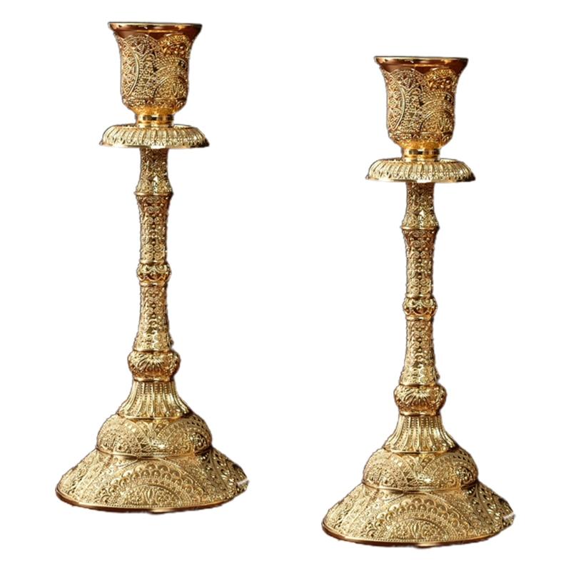 2 Pieces Metal Taper Holders Brass Pillar Candlestick for Home Decoration