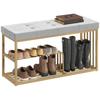 Bench and Shoe Storage, Tufted Shoe Storage Bench with Velvet Seat Cushion Gold Steel Frame for Entryway, Grey