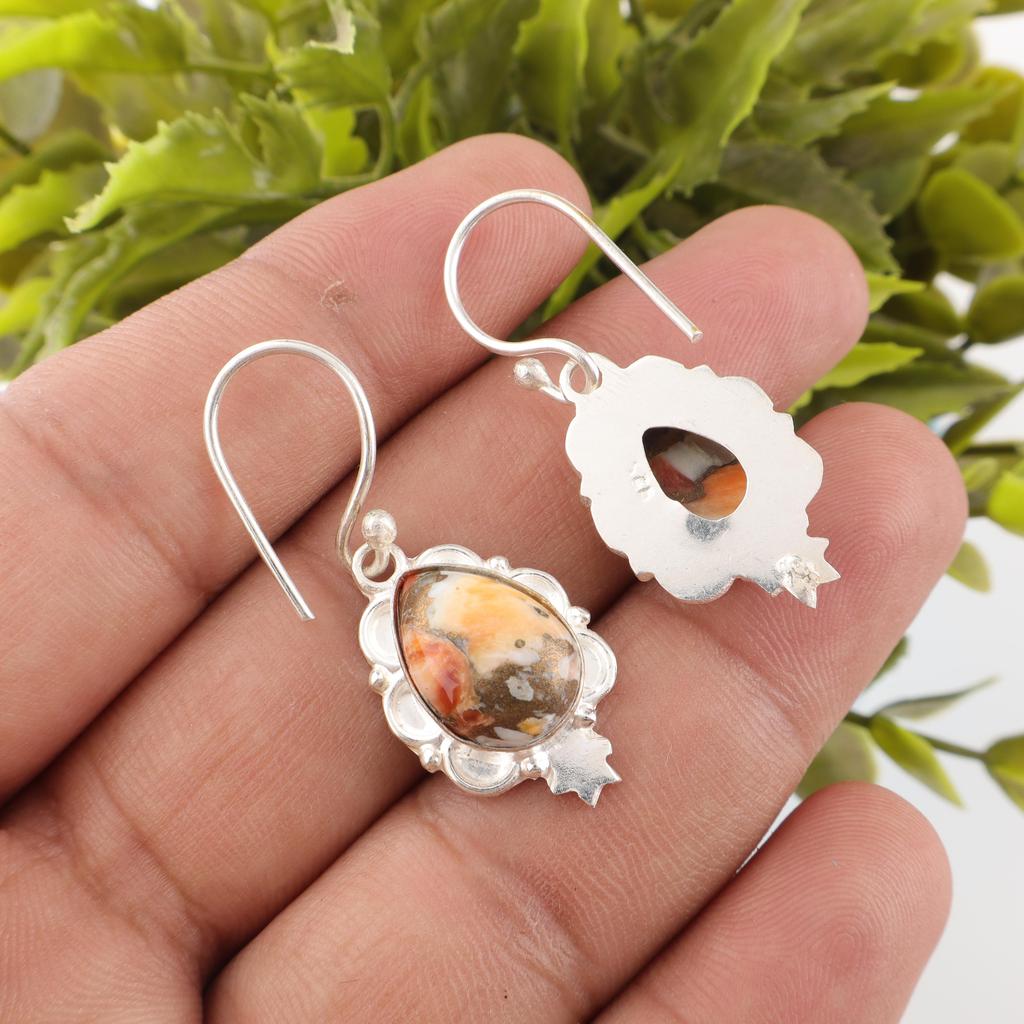Boucles d'oreilles en Argent Sterling Massif 925 Turquoise Cuivre Orange, Bijoux Boucles d'oreilles en Pierre Précieuse Fait Main, Cadeaux Pour Épouse Boucles d'oreilles Neuves