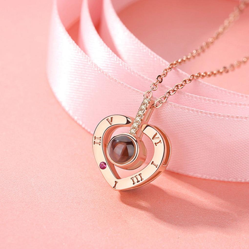 Heart Shape Women Necklace Brass 100 Loving Words Glass Pendant Girl Neck Jewelry Accessories