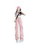 Women's Petite High-Waist Pink Cargo Sweatpants - Summer 2024 Wide-Leg Parachute Style