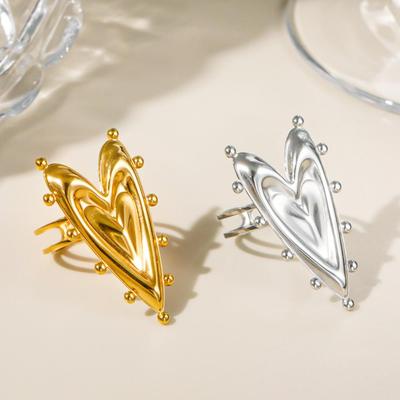European & American Fashion Heart Stainless Steel 18k Gold-Plated Open Ring Jewelry