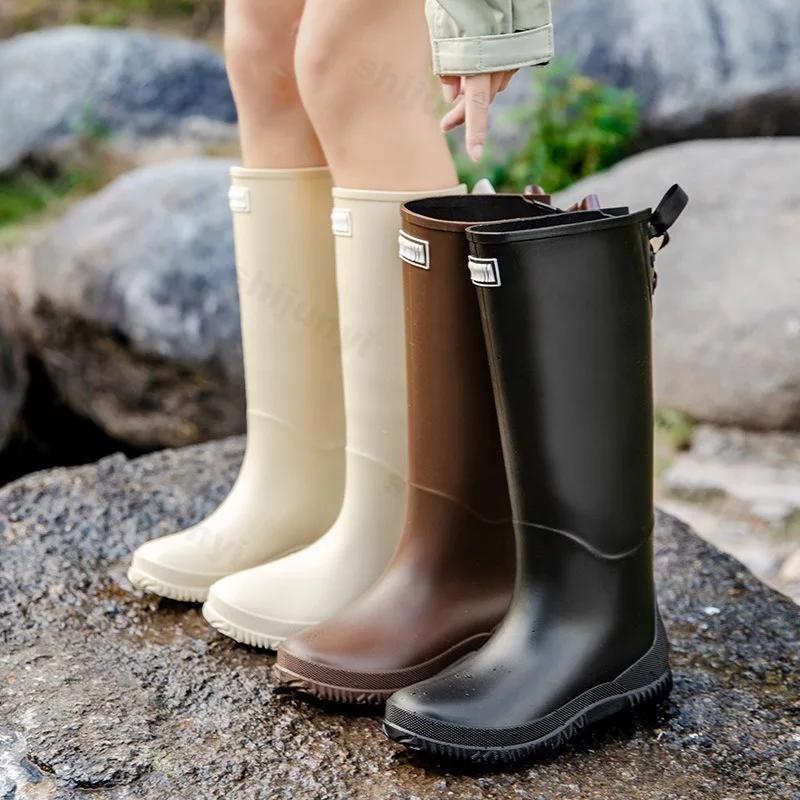 Fashion New Women Rain Boots Non-Slip Waterproof Shoe Outdoor Wear-Resistant Rubber Shoes Kitchen Waterproof Camping Fashion Long Boots
