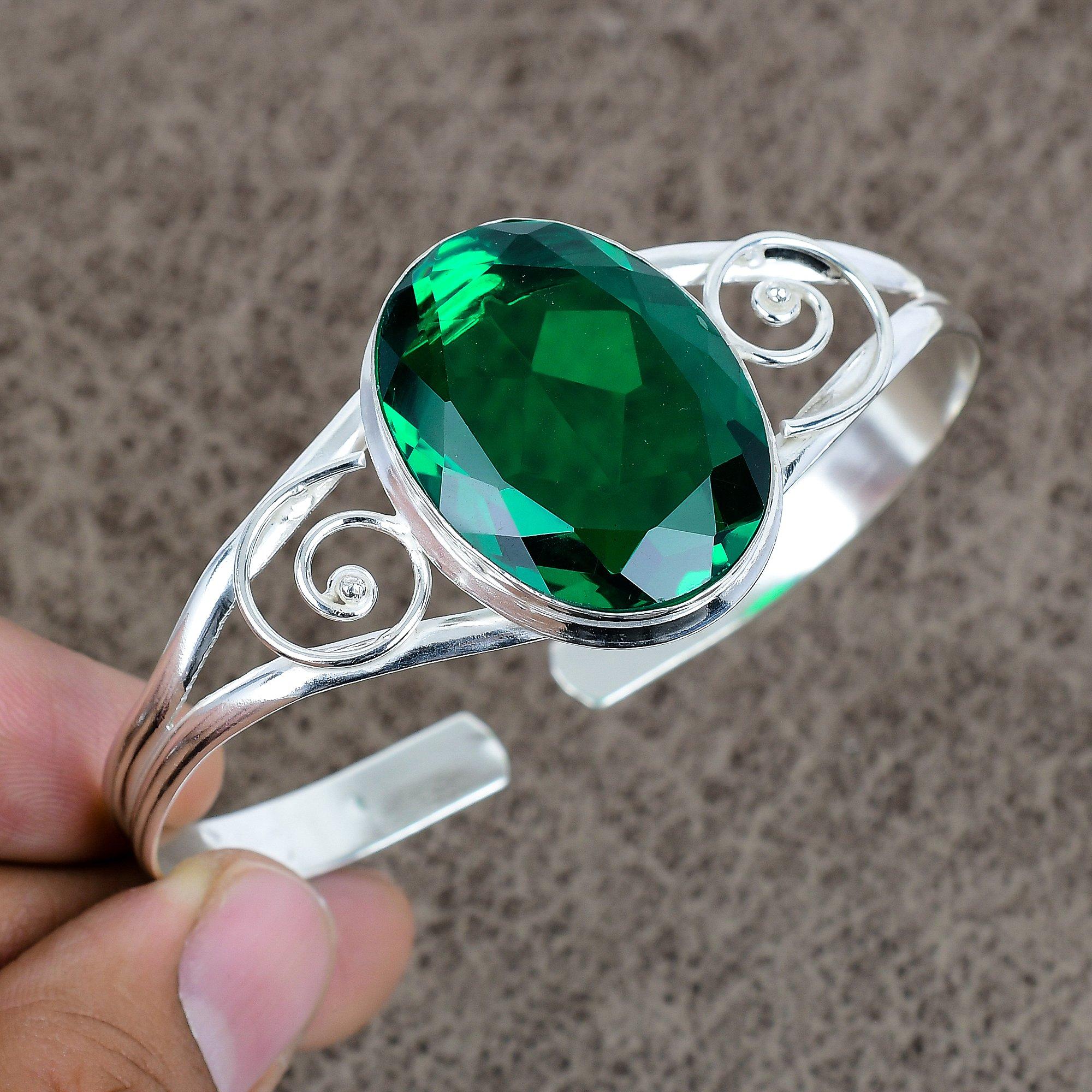 

Chrome Diopside Gemstone 925 Sterling Silver Cuff Bangle Adjustable KKG-257