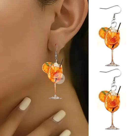 1 Pair Women Earrings Orange Juice Design Drop Earrings Summer Bear Festival Wine Glass Charm Hook Earrings Jewelry Gift