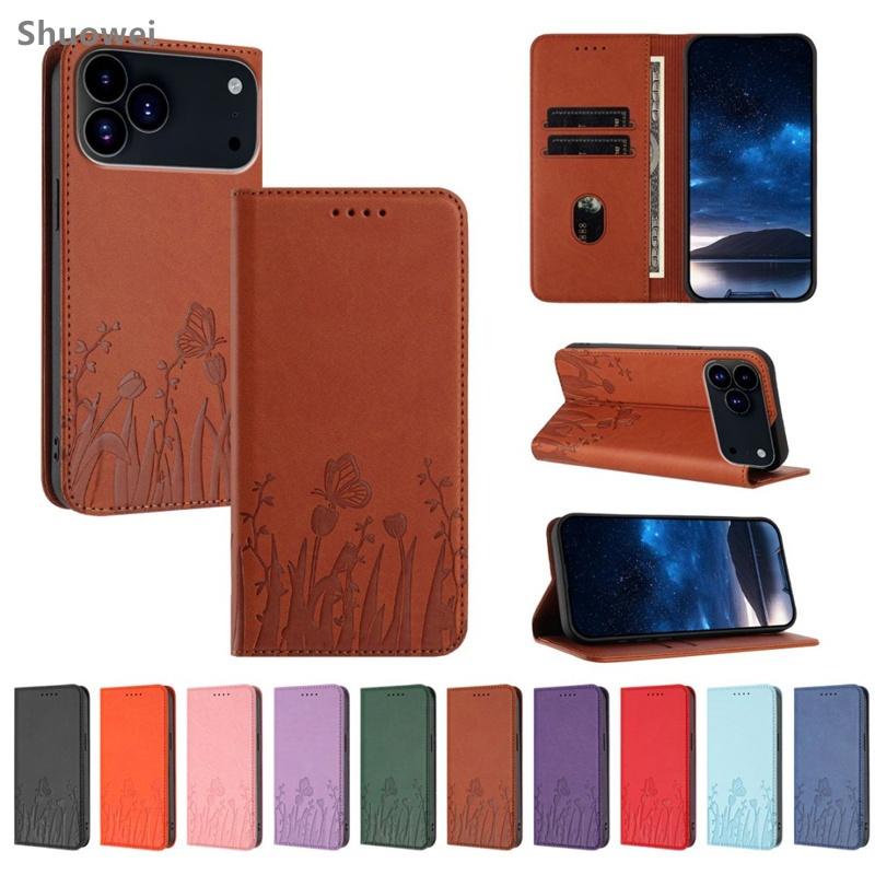 Flip Phone Case Iphone 15 16 17 Air Pro Max Plus Leather Wallet Cover Casing