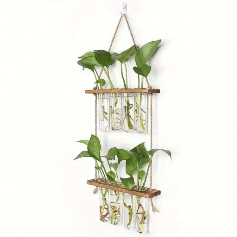 1pc Plant Propagation Tubes, 1/2/3 Tiered Wall Hanging Plant Terrarium with Wooden Stand Mini Test Tube Flower Vase Glass Planter for Hydroponic