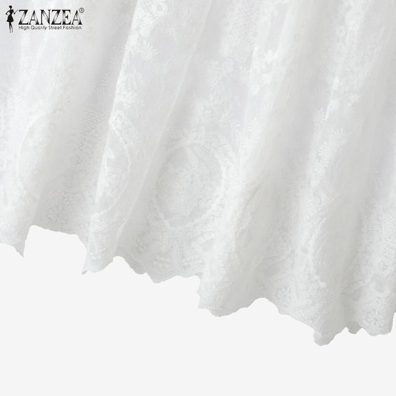 ZANZEA Women Casual Round Neck Short Sleeve Lace Splice Long Dress