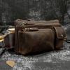 Retro Leather Fanny Pack, Men'S Crazy Horse Leather Breast Bag, First Layer Cowhide Multi-Functional Messenger Bag, Three-Layer Cash Register Bag.