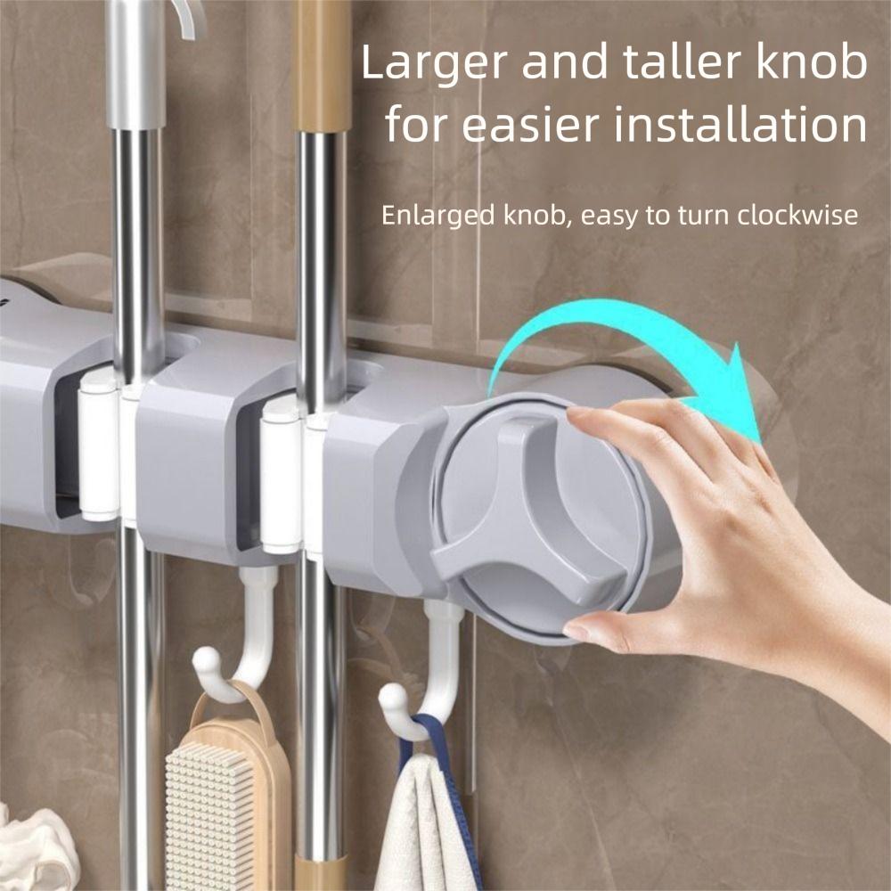 4 Position Suction Cup Mop Holder 5 Hooks Mop Hanging Rack Stable Wall-Mounted Mop Clip  Kitchen