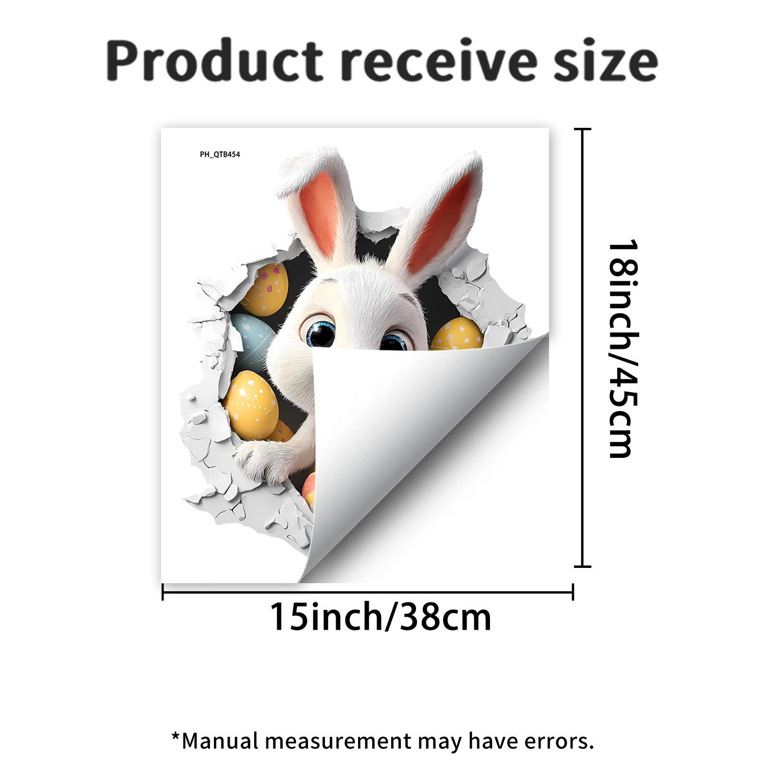 

3D Breaking Wall Bunny with Flowers Wall Sticker Self-Adhesive Removable for Kids Room Home Decor 38x45cm різнокольоровий