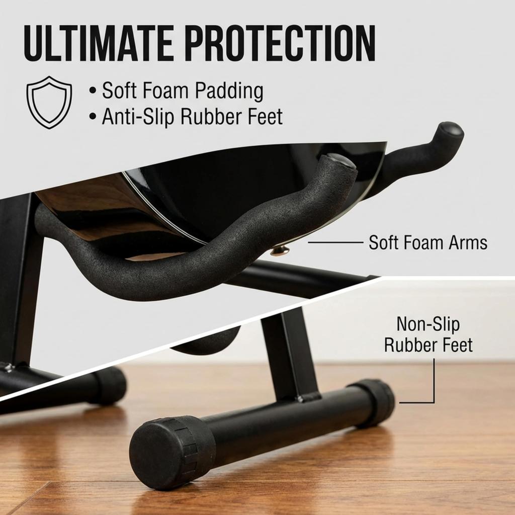 RockJam Folding Stand RJGS01 for and Electric Guitars Acoustic, Classical,