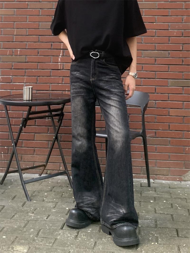 

Мужские модные расклешенные джинсы с высокой талией и принтом тай-дай — свободные широкие брюки в стиле «американское ретро» M чёрный