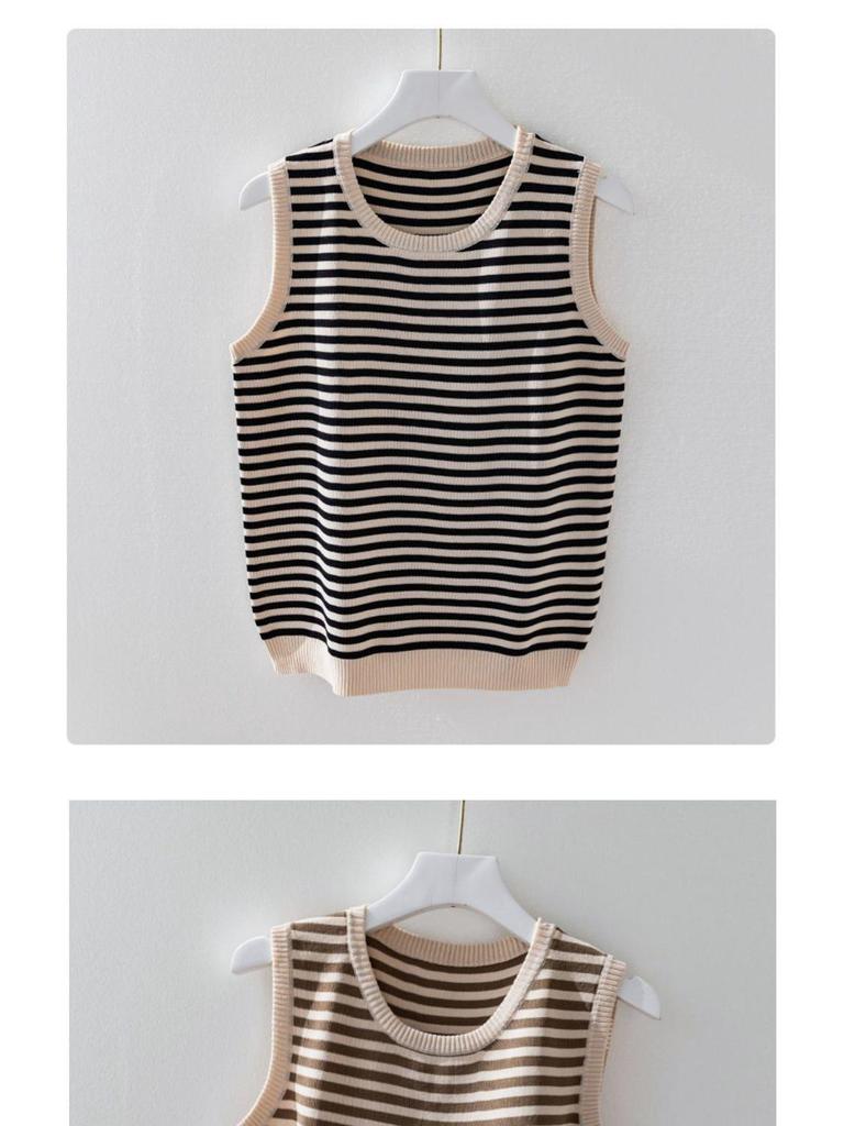 Women's Ice Silk Striped Knitted Strappy Tank Top