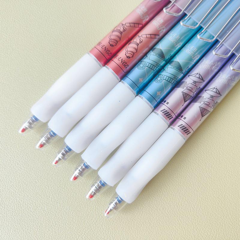Triangular Grip Clickable Erasable Gel Pen with Metal Clip, Bullet Tip 0.5mm, Crystal Blue