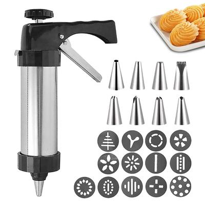 Stainless Steel Cookie Press Kit – 13 Discs & 8 Nozzles – Multi-Pattern Stamper for Baking, Biscuits & Cake Decoration