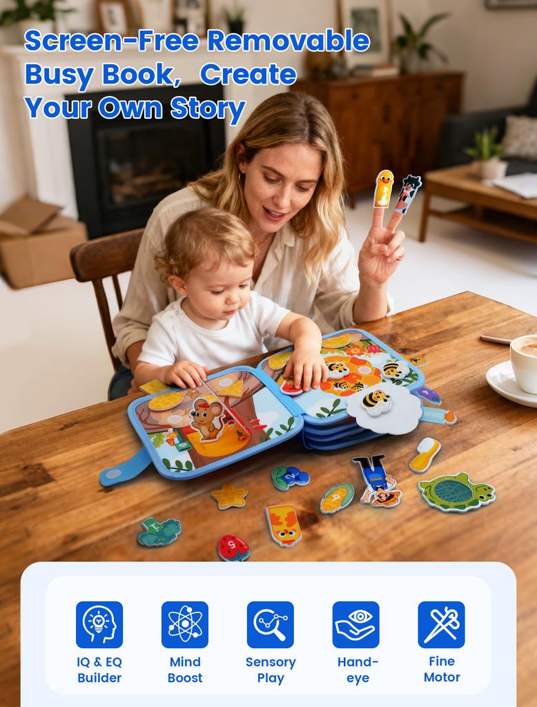 Montessori Busy Board for Toddlers,Felt DIY Busy Book Dog Theme Preschool Learning Activity Fine Motor Skills Travel Toys