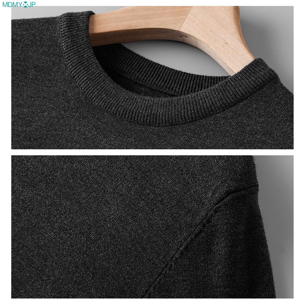 MDMYXJP Winter Crew Neck Knit Solid Long MD393 Men's Sweater, Warm, Color, Casual, Sleeve, Stylish, Spring/Winter Innerwear, (JP, Alphabet, 3XL, Navy)
