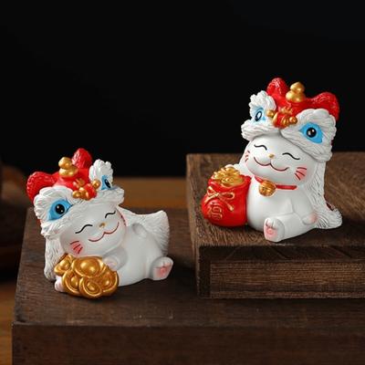 Kawaii Beckoning Cat Desktop Ornament Wealth Good Fortune Lucky Cat Sculpture Cute Figurine New Year Cat Statue Office