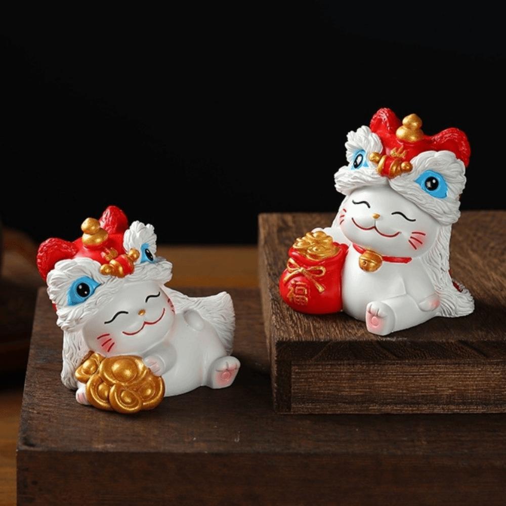 Kawaii Lucky Cat Sculpture Good Fortune New Year Cat Statue Home Decor