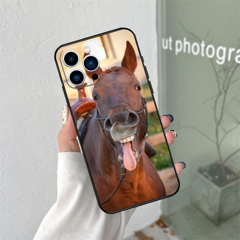 Funny Horse Animal Silicone Soft Case For iPhone 17 Air 11 14 15 16 Pro Max 13 12 Mini 16 Plus 16e Back Cover