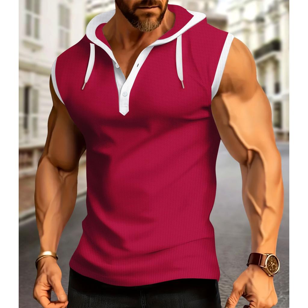 Men's Casual Sports Multi-color T-shirt - Men's Hooded Sleeveless Top