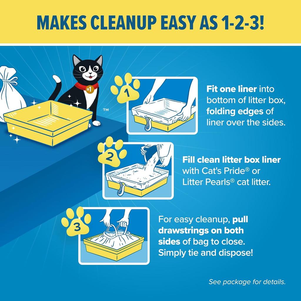 Litter Box Liners: Heavy Duty - Tear Leak Resistant - Drawstring Close - Jumbo 15 Count