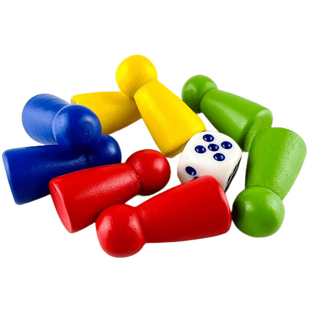 8pcs 31mm Game Piece Wooden Pawn Chess with 6 Sided Dice for Chess Tabletop Games